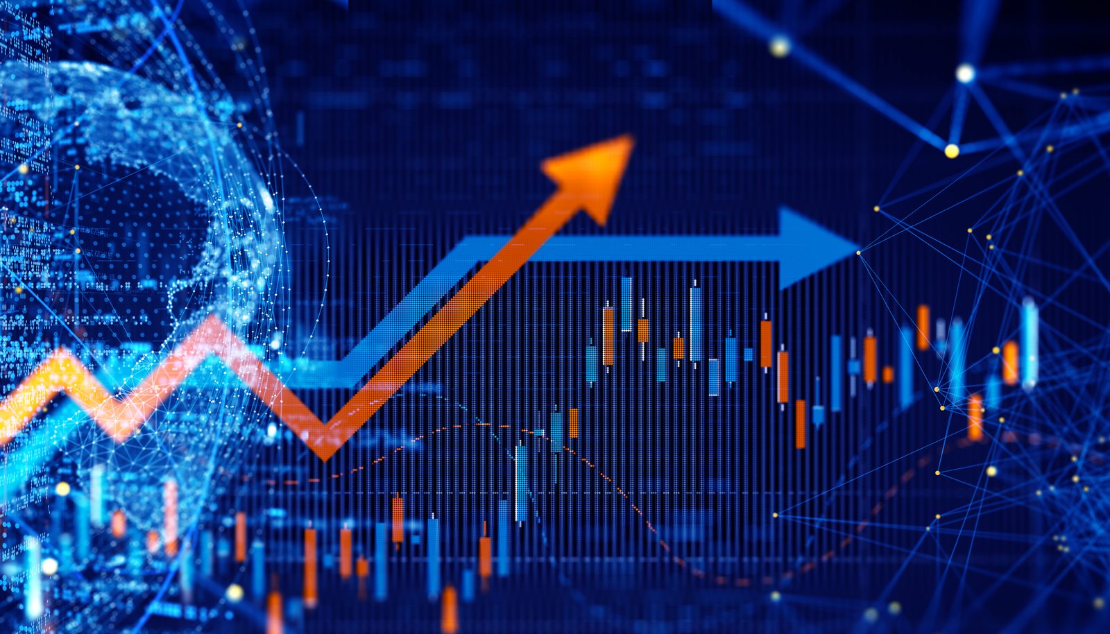 Financial market charts and trend lines